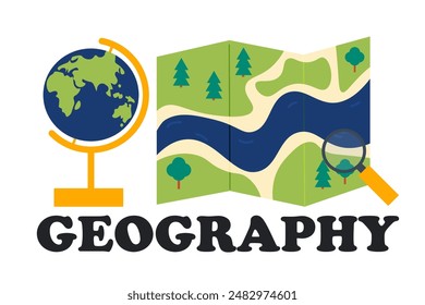 School geography discipline. geography equipment . Vector flat illustration
