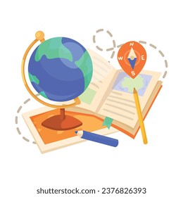 School Geography Subject Composition with Education Object Vector Illustration