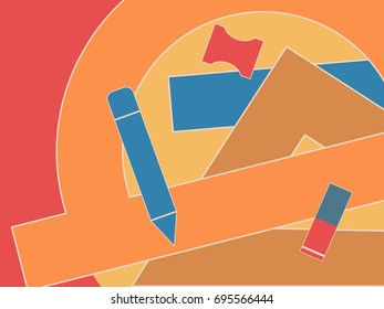 School geometric pattern. Drawing background with measuring tools for kids, school textile, covers,  bookstore equipment, surface Vector illustration.