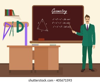 School geometry male man teacher in audience classroom concept.