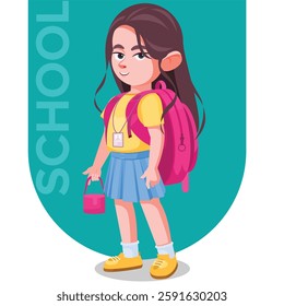 School Girl with backpack, back to school concept illustration
