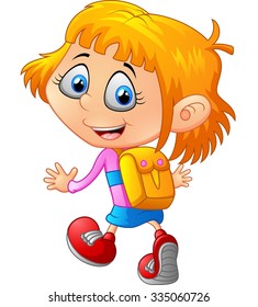 School Girl Cartoon Walking