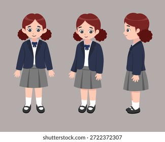 Conjunto de personajes de niña escolar en diferentes vistas