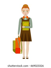 School girl character. Vector illustration.