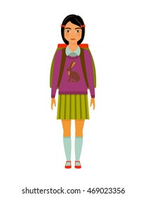 School girl character. Vector illustration.