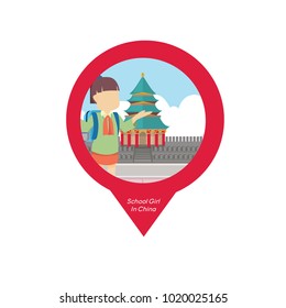 School Girl In China Pin Map