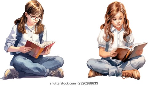 School girl clipart, isolated vector illustration.