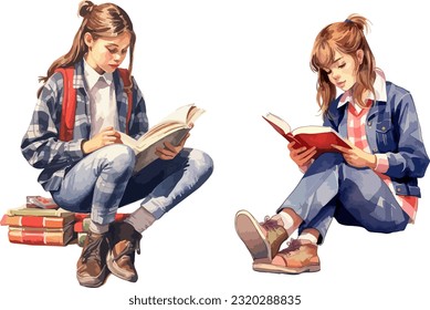 School girl clipart, isolated vector illustration.