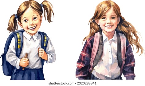 School girl clipart, isolated vector illustration.