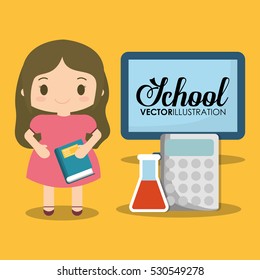 school girl computer calculator test tube vector illustration eps 10