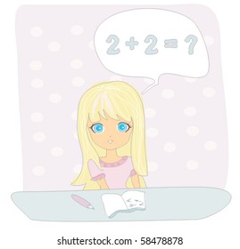 school girl doing homework