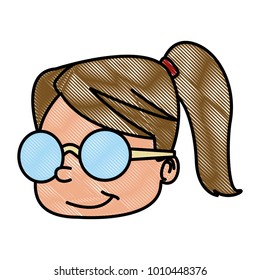 School girl with glasses cartoon