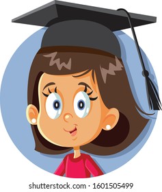 School Girl with Graduation Cap Vector Cartoon. Smart young female student celebrating graduation 
