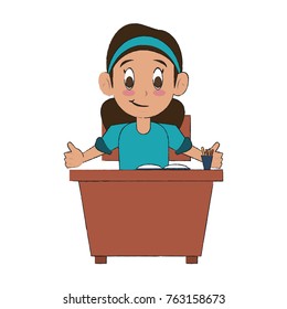 School girl on desk