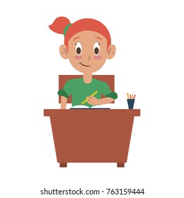 School girl on desk