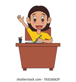 School girl on desk