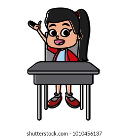 School girl on desk cartoon
