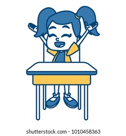 School girl on desk cartoon