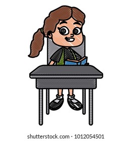 School girl on desk cartoon
