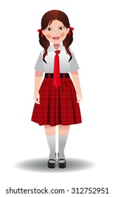 School girl in red and white uniform
