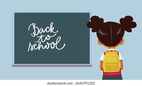 
School Girl Returning Back To School Vector Cartoon Character. Student returning to classes in autumn season 

