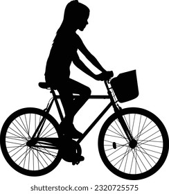 school girl riding bicycle silhouette - vector artwork