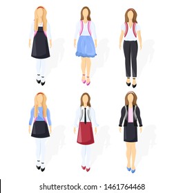 School girl set collection Vector flat style isolated on white