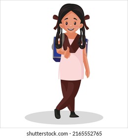 School girl is showing thumbs up sign. Vector graphic illustration. Individually on white background.