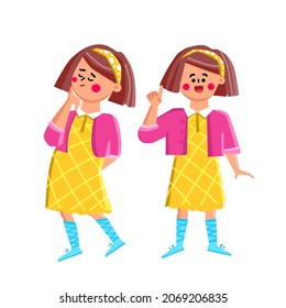 Niña Escolar Pensando Y Preguntando Vector. Feliz Escolar Pensar Y Preguntar Por Un Problema Resuelto. Ilustración de caricatura plana de una dama de carácter expresivo que pide educación