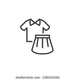 School Girl Uniform Line Icon. Linear Style Sign For Mobile Concept And Web Design. Shirt And Skirt Outline Vector Icon. Symbol, Logo Illustration. Vector Graphics