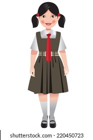 School Girl In Uniform With Necktie And Ponytails