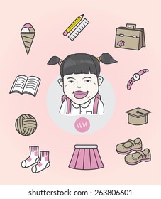 School girl vector collection. Back to school.