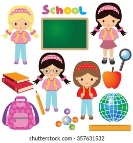 School Girl Vector Illustration Stock Vector (Royalty Free) 357631532 ...