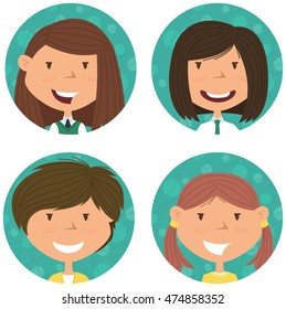 School girls avatar collection. Vector portraits of classmates. Cute student icon set.