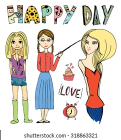 School girls, happy day
