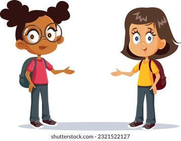 
School Girls Making as Presentation Gesture Together Vector Cartoon
Happy confident classmates showing and presenting in mock up design
