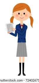 School girls with tablets