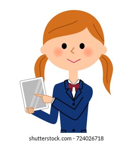 School girls with tablets