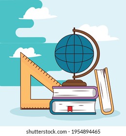 Esfera escolar global con iconos