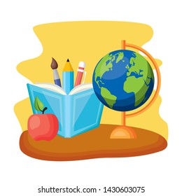 school globe book apple pencil brush regreso a clases vector illustration