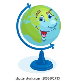globo escolar al estilo de las caricaturas. Modelo de la Tierra con una cara divertida. Aislado sobre fondo blanco. Ilustración del vector