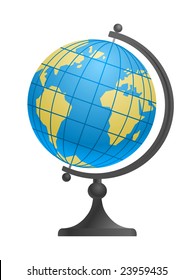 A School Globe: A classic looking desk globe, usually using as a teaching aid in educational institutions. Vector illustration in a planar projection isolated on a white background.
