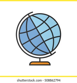 School globe color icon. Earth spherical model. Globus isolated vector illustration