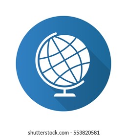 School globe flat design long shadow icon. Earth spherical model. Vector silhouette symbol