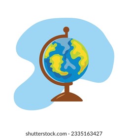 Geografía de la escuela, en estilo plano. Suministros escolares. Ilustración del vector