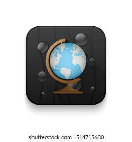 school globe geography icon With long shadow over app button