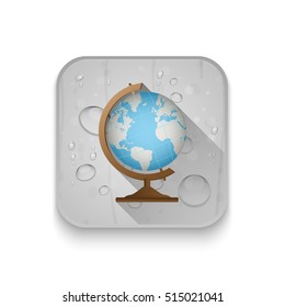 school globe geography icon With long shadow over app button