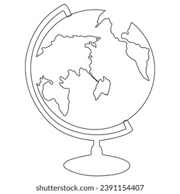 School globe icon continuous line drawing. Hand drawn world map educational linear symbol. Vector illustration isolated on white.