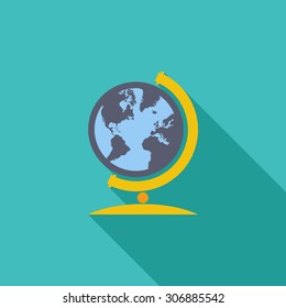 School globe icon. Flat vector related icon with long shadow for web and mobile applications. It can be used as - logo, pictogram, icon, infographic element. Vector Illustration.