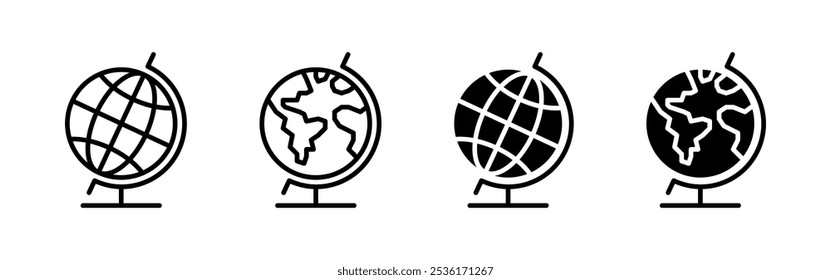 School globe icons set. Desktop world earth. Vector illustration.